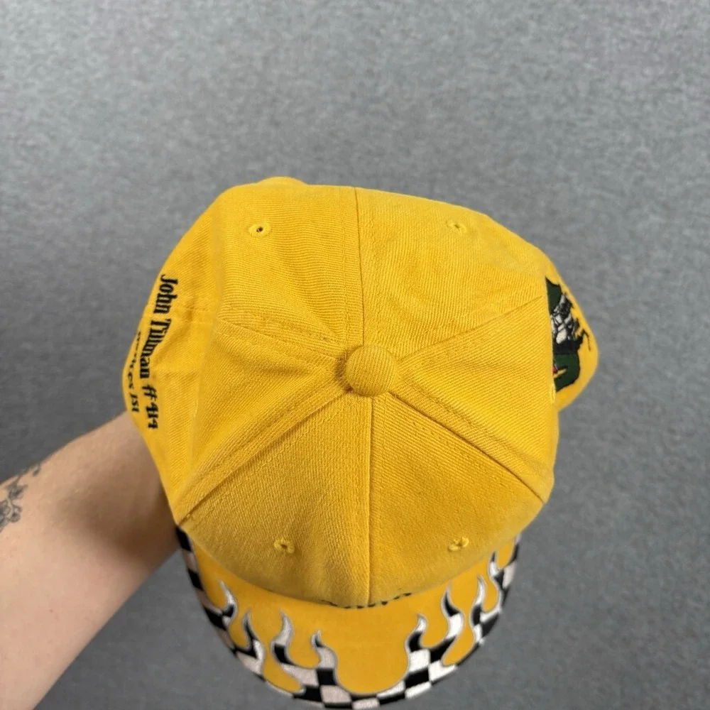 Vtg 2009 Dirt Bike Motocross Racing Hat Flame Brim Checkered Strapback Cap Y2K